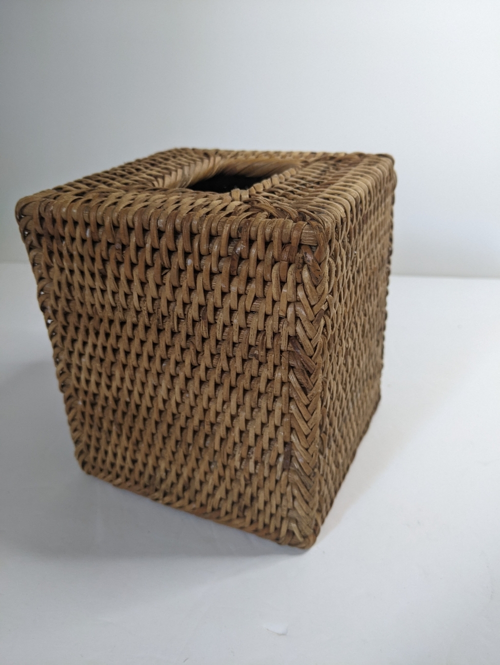 Vintage Hand Woven Rattan Wicker Square Tissue Box Cover Holder Boho Coastal